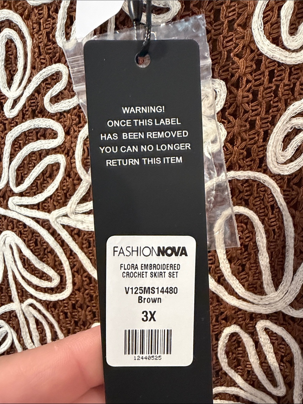 Fashion Nova Brown Crop Top with White Floral Embroidery Set - Picture 2 of 3